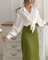 High-Waisted A-Line Midi Skirt in Lightweight Silk with Smooth Drape and Flow